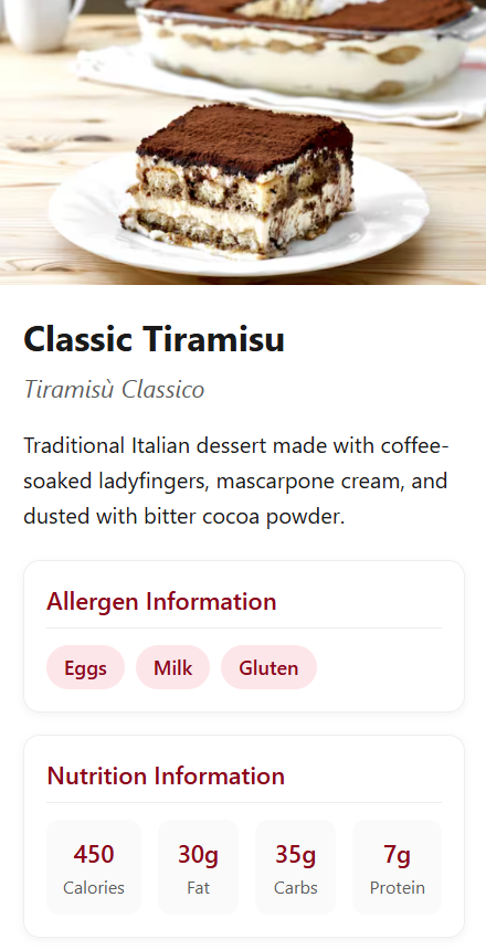 Detailed tiramisu information